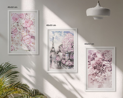Wanddecoratie set schilderijen Bloemen in verschillende tinten roze landschap