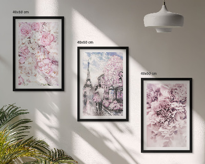 Wanddecoratie set schilderijen Bloemen in verschillende tinten roze landschap