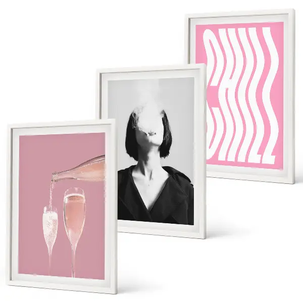 Wanddecoratieset schilderijen stijlvol portret met champagne en ontspanning
