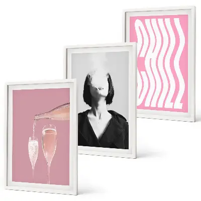 Wanddecoratie set schilderijen Stijlvol portret, champagne, ontspanning