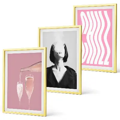 Wanddecoratieset schilderijen stijlvol portret met champagne en ontspanning