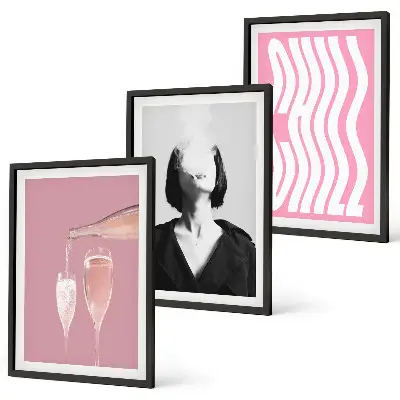 Wanddecoratieset schilderijen stijlvol portret met champagne en ontspanning