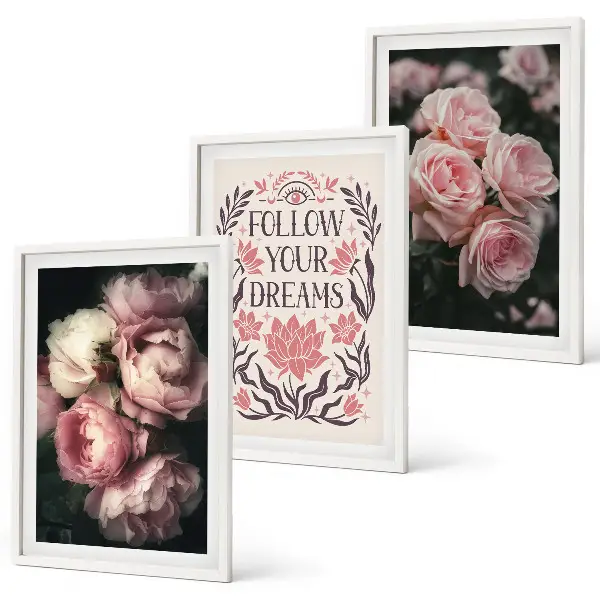 Fotowand met vintage rozen en dromen inscriptie
