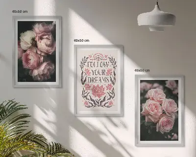 Fotowand met vintage rozen en dromen inscriptie