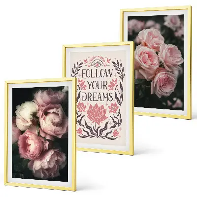 Fotowand met vintage rozen en dromen inscriptie