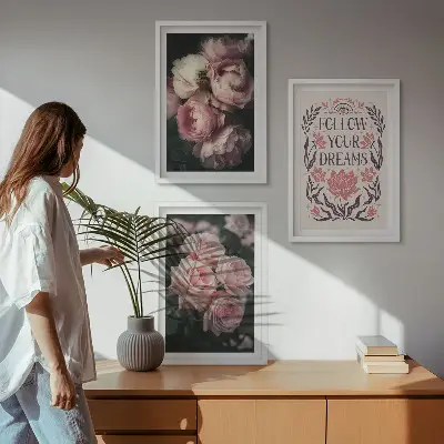 Fotowand met vintage rozen en dromen inscriptie