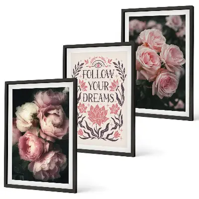Fotowand met vintage rozen en dromen inscriptie