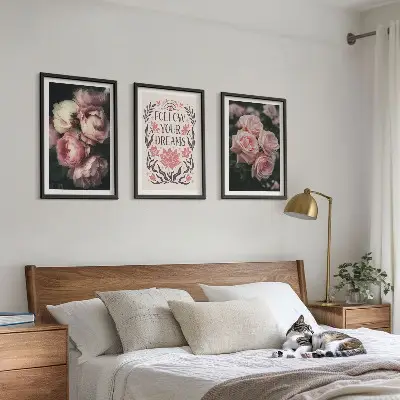 Fotowand met vintage rozen en dromen inscriptie