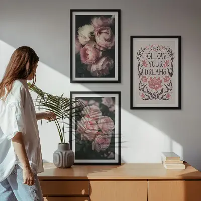 Fotowand met vintage rozen en dromen inscriptie