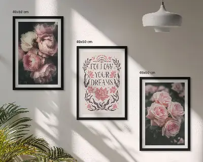 Fotowand met vintage rozen en dromen inscriptie