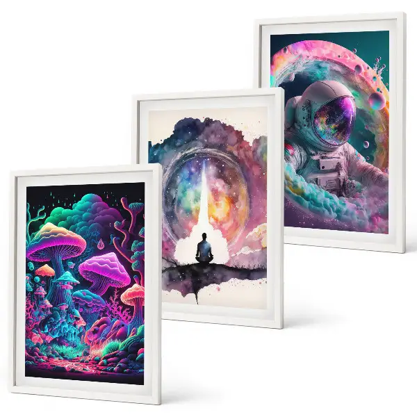 Set van wanddecoratie schilderijen met een kleurrijke fantasie illustratie