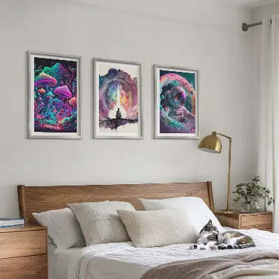 Set van wanddecoratie schilderijen met een kleurrijke fantasie illustratie