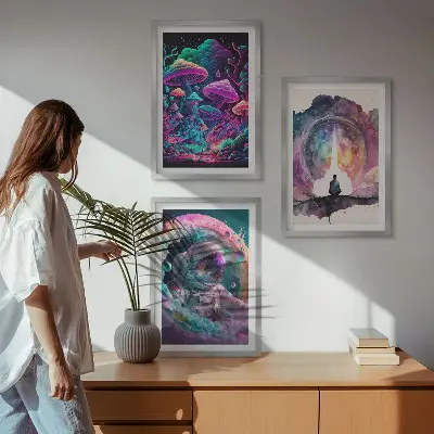 Set van wanddecoratie schilderijen met een kleurrijke fantasie illustratie