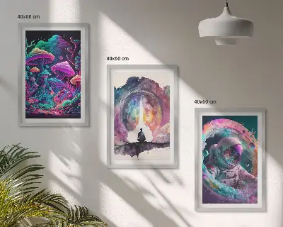 Set van wanddecoratie schilderijen met een kleurrijke fantasie illustratie