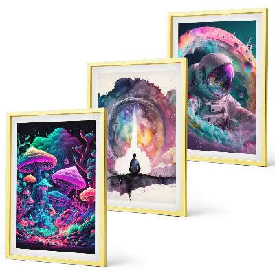Set van wanddecoratie schilderijen met een kleurrijke fantasie illustratie