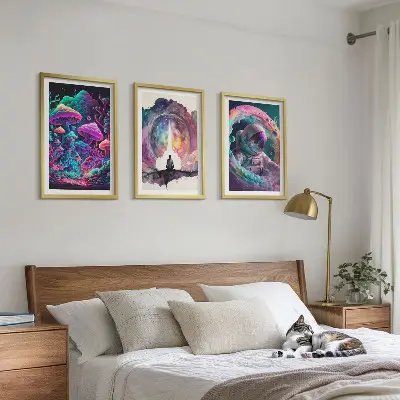 Set van wanddecoratie schilderijen met een kleurrijke fantasie illustratie
