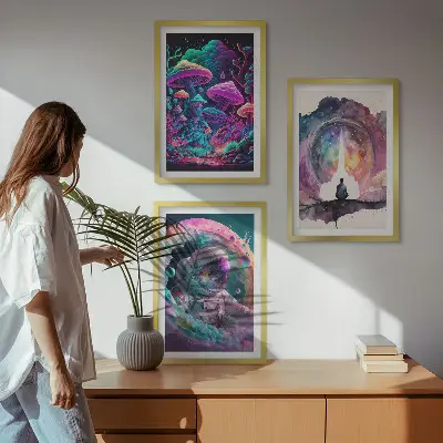 Set van wanddecoratie schilderijen met een kleurrijke fantasie illustratie