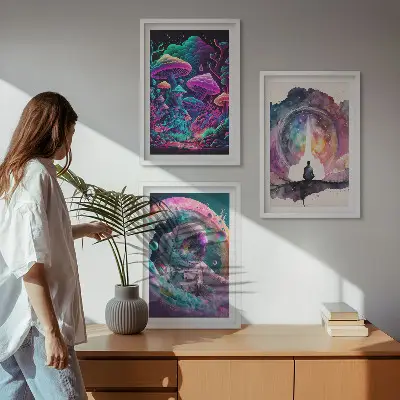 Set van wanddecoratie schilderijen met een kleurrijke fantasie illustratie
