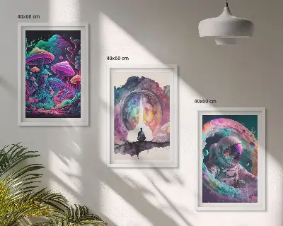 Set van wanddecoratie schilderijen met een kleurrijke fantasie illustratie