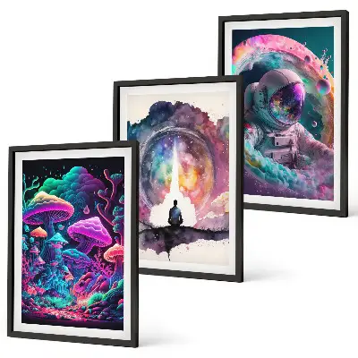 Set van wanddecoratie schilderijen met een kleurrijke fantasie illustratie