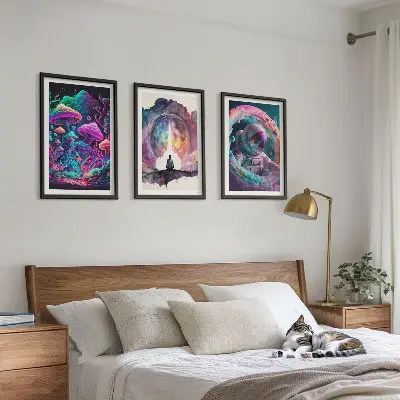 Set van wanddecoratie schilderijen met een kleurrijke fantasie illustratie