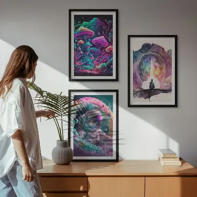 Set van wanddecoratie schilderijen met een kleurrijke fantasie illustratie