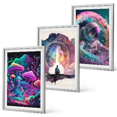Set van wanddecoratie schilderijen met een kleurrijke fantasie illustratie