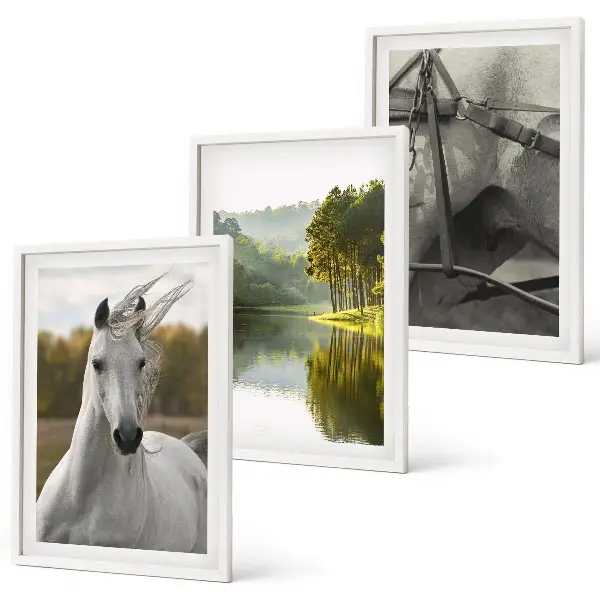 Fotowand natuurlandschap met witte paarden bij de rivier