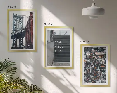 Wanddecoratieset schilderijen met een brug en stadsinscripties in vogelperspectief