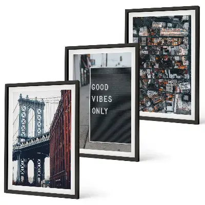 Wanddecoratieset schilderijen met een brug en stadsinscripties in vogelperspectief
