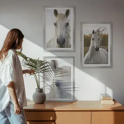 Wanddecoratie set schilderijen Witte paarden in de natuur