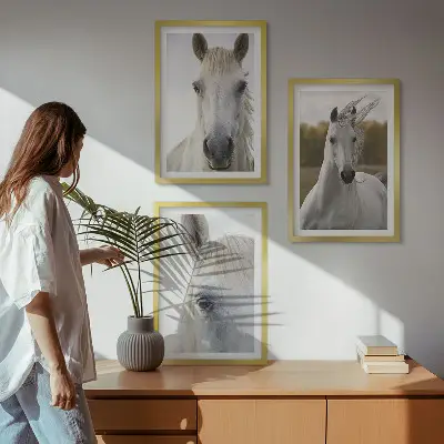 Wanddecoratie set schilderijen Witte paarden in de natuur