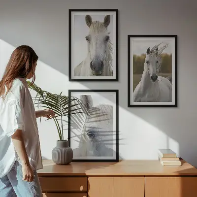 Wanddecoratie set schilderijen Witte paarden in de natuur