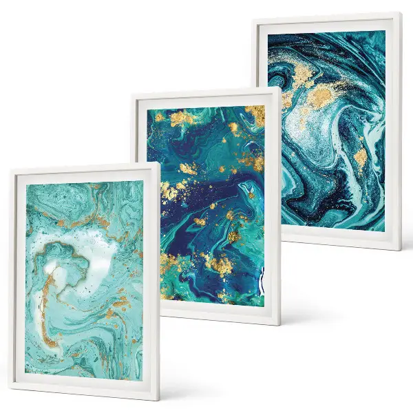 Set van schilderijen als wanddecoratie met abstracte verf in turquoise