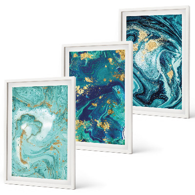 Wanddecoratie set schilderijen Abstracte verf in turquoise