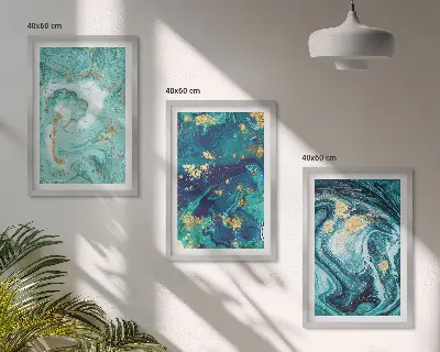 Set van schilderijen als wanddecoratie met abstracte verf in turquoise