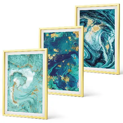Set van schilderijen als wanddecoratie met abstracte verf in turquoise