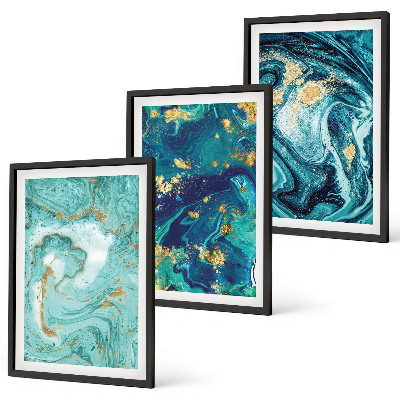 Wanddecoratie set schilderijen Abstracte verf in turquoise