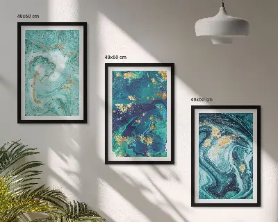 Set van schilderijen als wanddecoratie met abstracte verf in turquoise