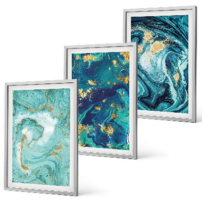 Wanddecoratie set schilderijen Abstracte verf in turquoise