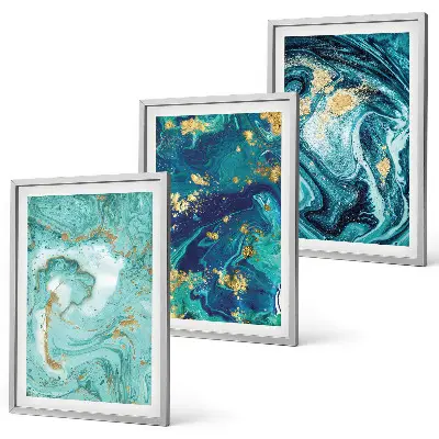 Set van schilderijen als wanddecoratie met abstracte verf in turquoise