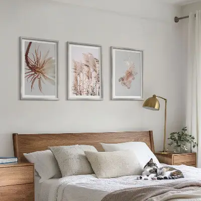 Wanddecoratie set schilderijen grasbloemen met lichte achtergrond