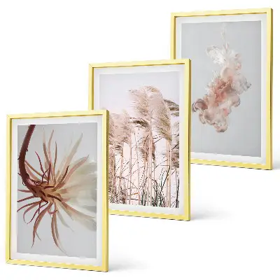 Wanddecoratie set schilderijen grasbloemen met lichte achtergrond