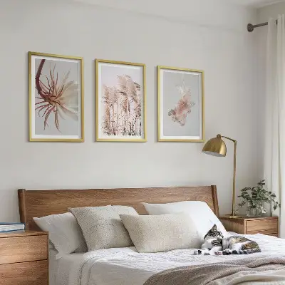 Wanddecoratie set schilderijen grasbloemen met lichte achtergrond
