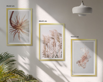 Wanddecoratie set schilderijen Grasbloemen lichte achtergrond set