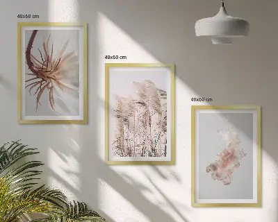 Wanddecoratie set schilderijen grasbloemen met lichte achtergrond