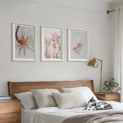 Wanddecoratie set schilderijen grasbloemen met lichte achtergrond