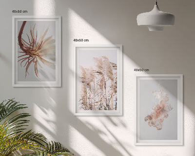 Wanddecoratie set schilderijen Grasbloemen lichte achtergrond set