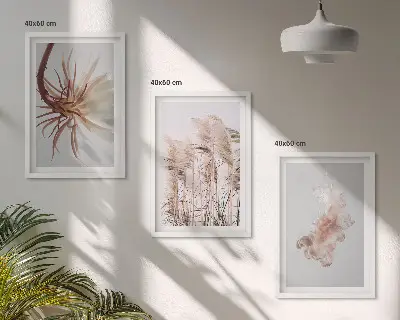 Wanddecoratie set schilderijen grasbloemen met lichte achtergrond