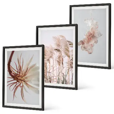 Wanddecoratie set schilderijen grasbloemen met lichte achtergrond